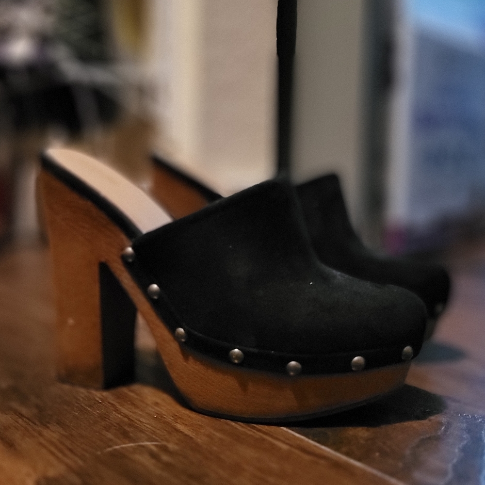 suede platform clogs